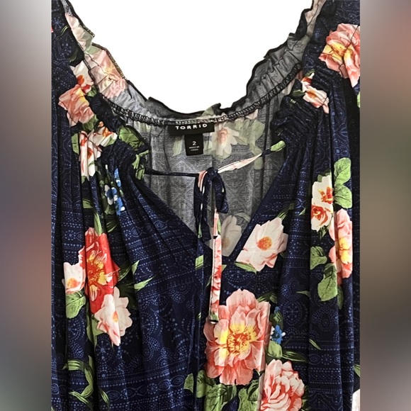 Torrid Blue Floral Midi Dress Size 2 - Picture 3 of 5